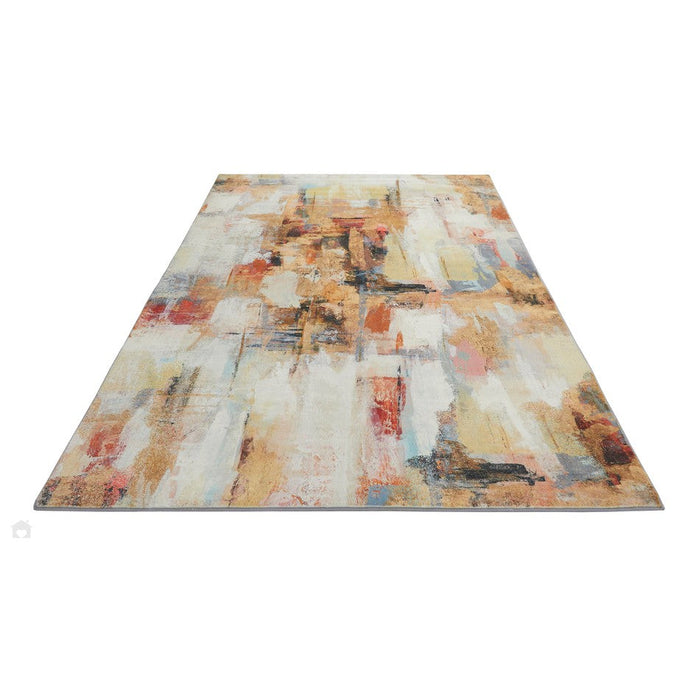 Lux Wasbaar LUX03 Modern Abstract Verontrust Zacht aanvoelend Zijdeachtig Glad Nepkonijnenbont Polyester Flatweave Beige/Meerkleurig Vloerkleed