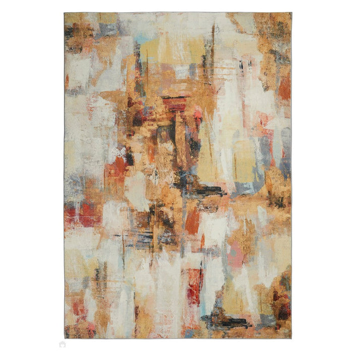 Lux Wasbaar LUX03 Modern Abstract Verontrust Zacht aanvoelend Zijdeachtig Glad Nepkonijnenbont Polyester Flatweave Beige/Meerkleurig Vloerkleed