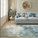 Lux Washable LUX04 Modern Abstract Distressed Soft-Touch Silky Smooth Faux Rabbit Fur Polyester Flatweave Blue/Gold Rug