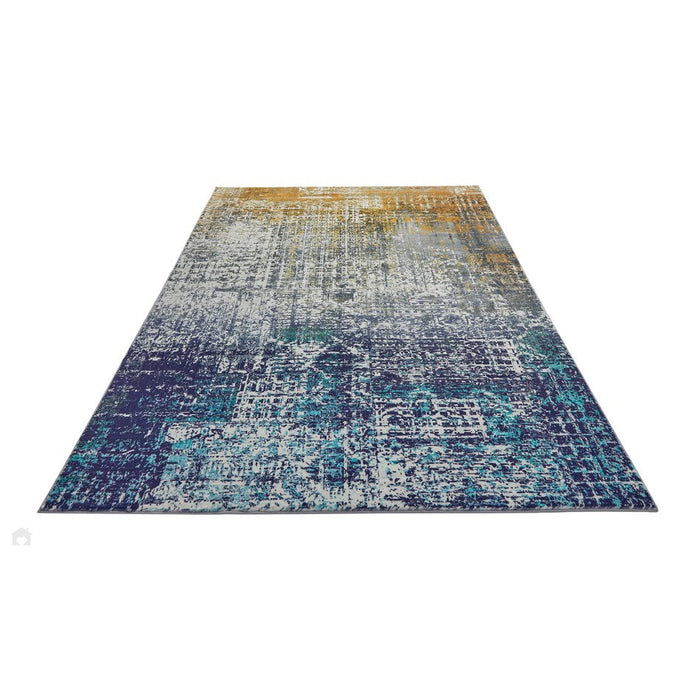 Lux Washable LUX06 Modern Abstract Distressed Soft-Touch Silky Smooth Faux Rabbit Fur Polyester Flatweave Blue/Copper Rug