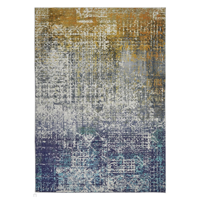 Lux Wasbaar LUX06 Modern Abstract Verontrust Soft-Touch Zijdeachtig Glad Nepkonijnenbont Polyester Flatweave Blauw/Koper Vloerkleed