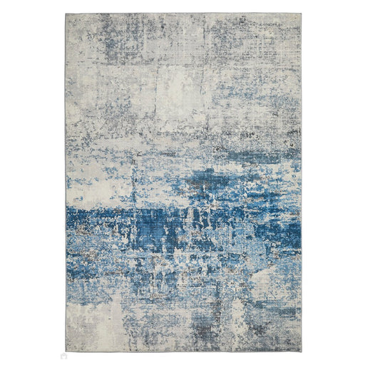 Lux Washable LUX07 Modern Abstract Distressed Soft-Touch Silky Smooth Faux Rabbit Fur Polyester Flatweave Ivory/Blue Rug