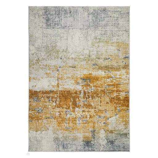 Lux Washable LUX09 Modern Abstract Distressed Soft-Touch Silky Smooth Faux Rabbit Fur Polyester Flatweave Ivory/Gold Rug