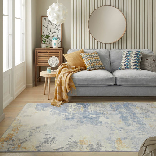 Lux Washable LUX10 Modern Abstract Distressed Soft-Touch Silky Smooth Faux Rabbit Fur Polyester Flatweave Grey/Yellow Rug