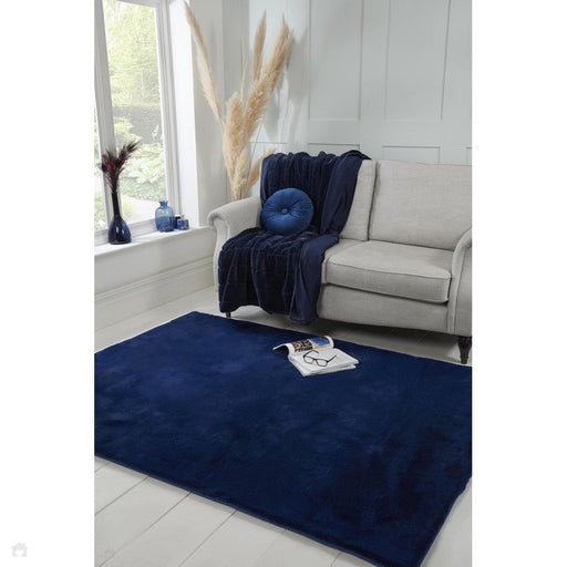 Luxe Faux Fur Rug Plain Navy Rug