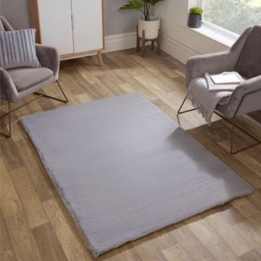 Luxe Faux Fur Rug Plain Silver Rug