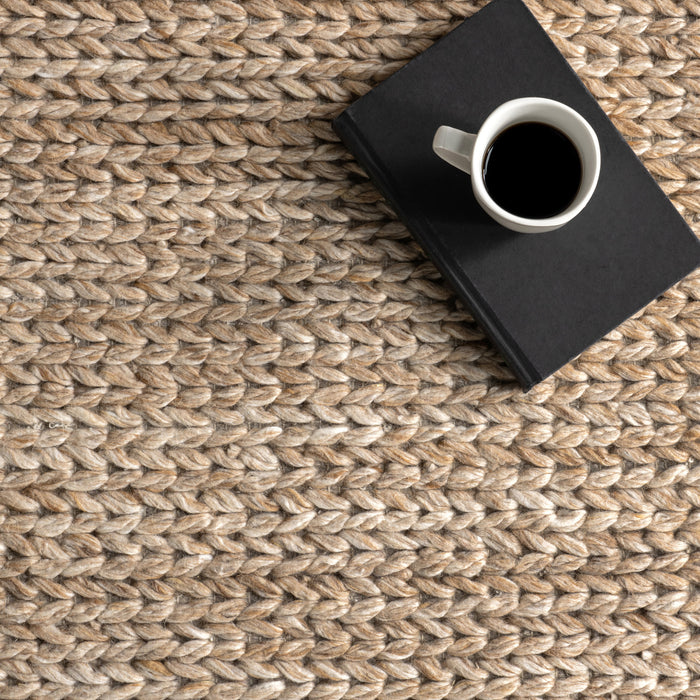 Luxurious Knit Wool Area Rug in Tan Color