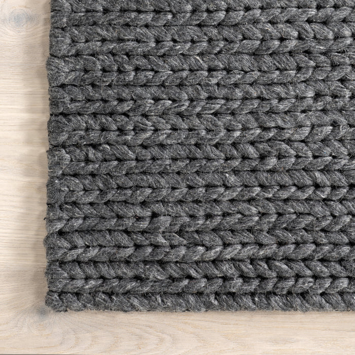 Luxury Knitted Wool Area Rug in Charcoal Color