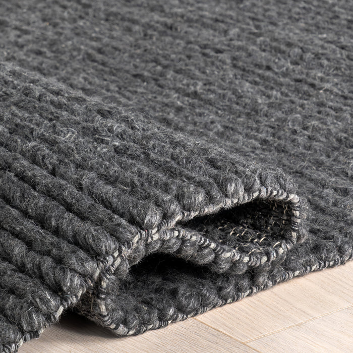 Luxury Knitted Wool Area Rug in Charcoal Color