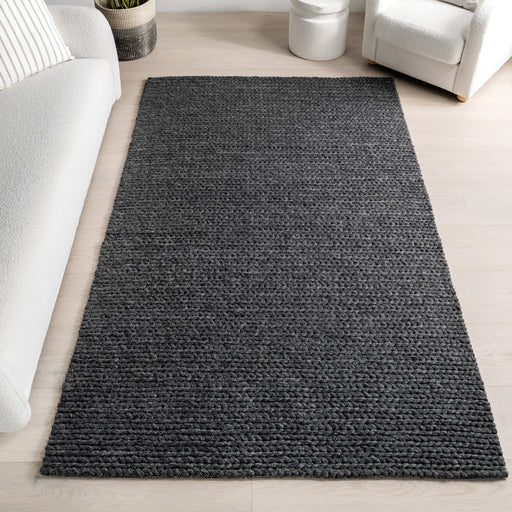 Luxury Knitted Wool Area Rug in Charcoal Color