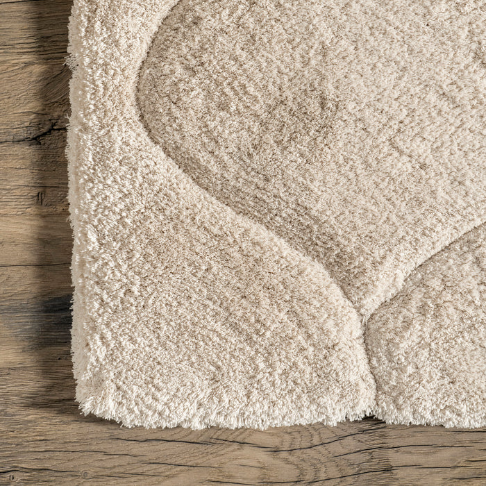 Luxury Shag Carved Trellis Area Rug 160x230 cm Beige