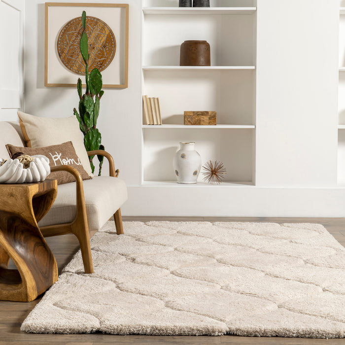 Luxury Shag Carved Trellis Area Rug 160x230 cm Beige