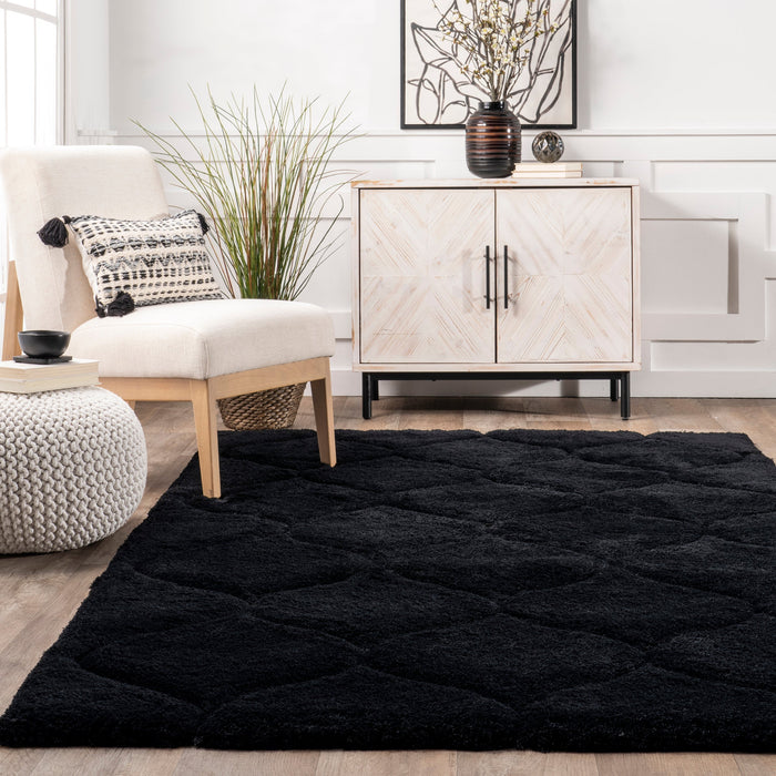 Luxury Shag Trellis Area Rug Black 160x230 cm