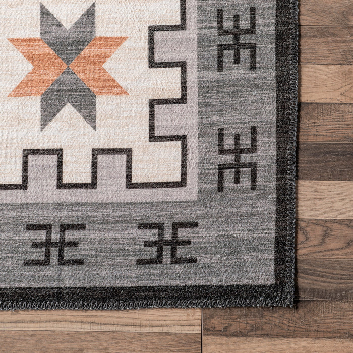 Machine Washable Aztec Area Rug in Ivory 120x180 cm