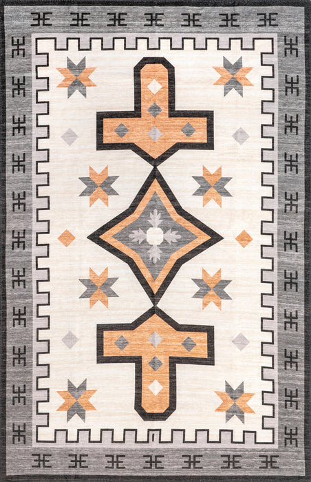 Machine Washable Aztec Area Rug in Ivory 120x180 cm