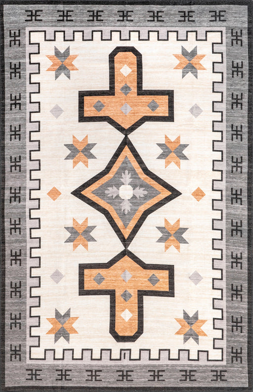 Machine Washable Aztec Area Rug in Ivory 120x180 cm
