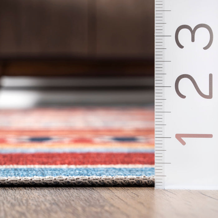 Machine Washable Aztec Rug in Brick Color