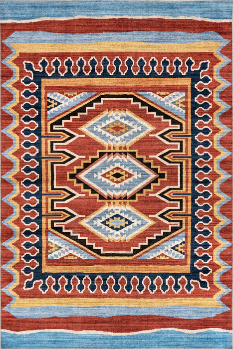 Machine Washable Aztec Rug in Brick Color
