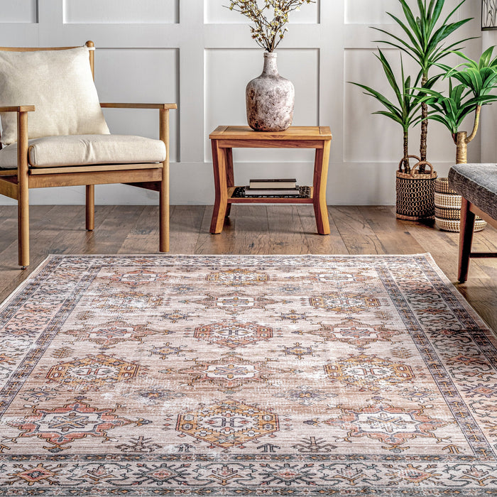 Machine Washable Beige Area Rug For High Traffic Homes