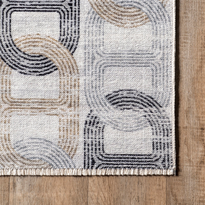 Machine Washable Beige Chain-Link Area Rug 50x80 cm