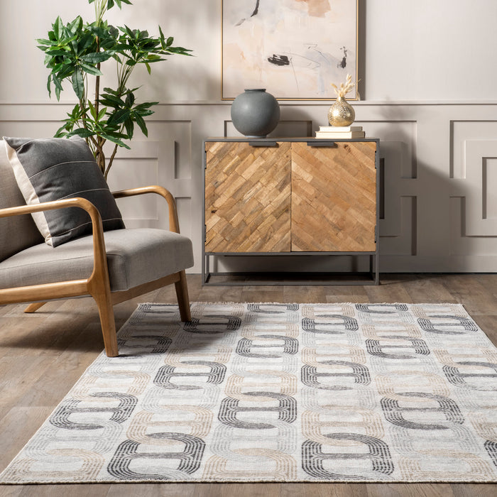 Machine Washable Beige Chain-Link Area Rug 50x80 cm