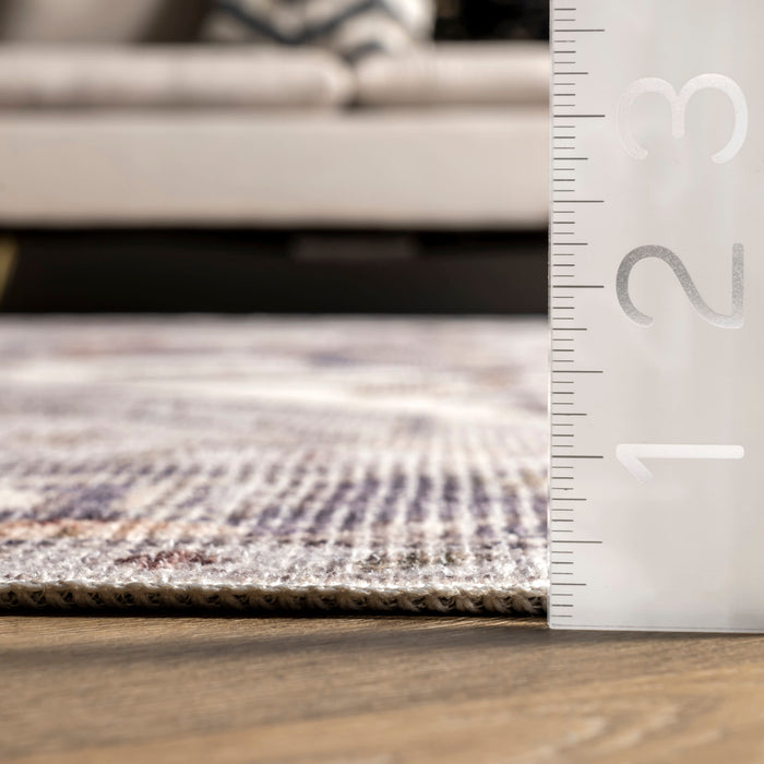 Machine Washable Beige Crystalline Medallion Area Rug 160x230 cm