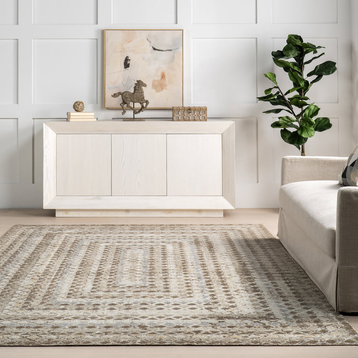 Machine Washable Beige Geometric Area Rug 120x180 cm