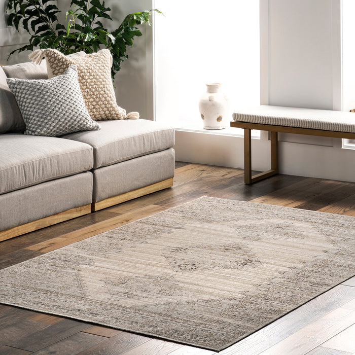 Machine Washable Beige Indoor Outdoor Rug 76x152 cm