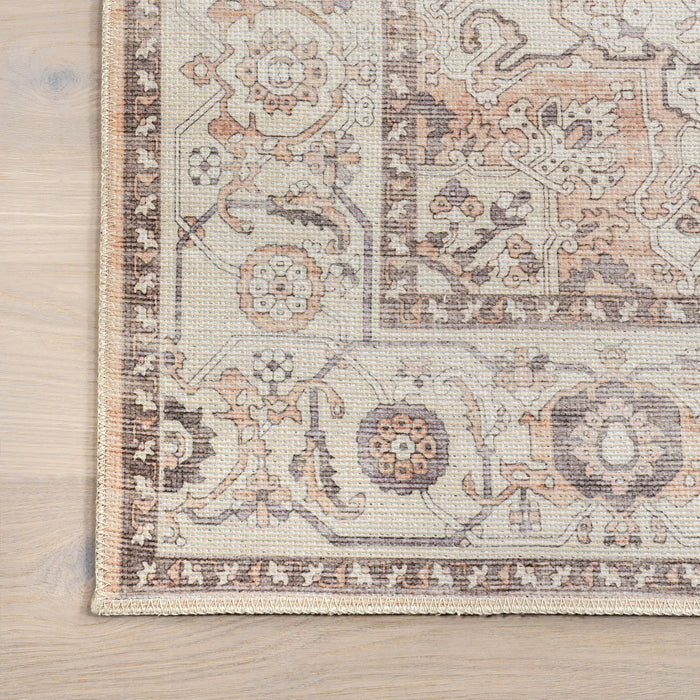 Machine Washable Beige Medallion Area Rug 120x180 cm