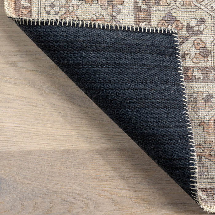 Machine Washable Beige Medallion Area Rug 120x180 cm