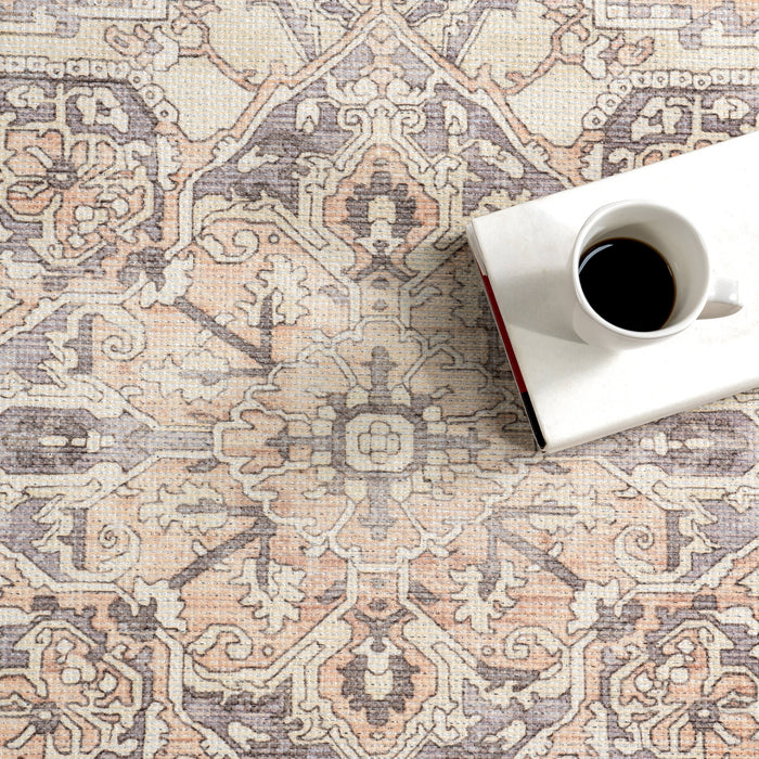 Machine Washable Beige Medallion Area Rug 120x180 cm