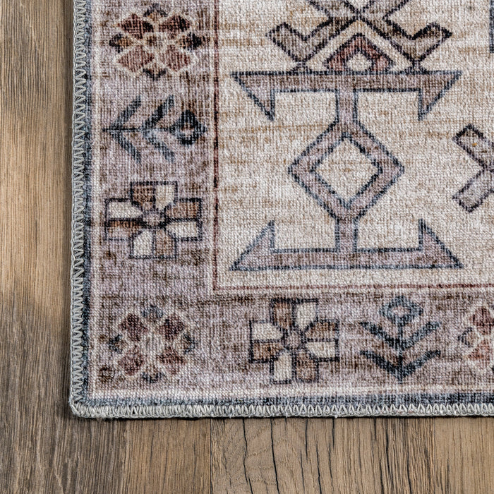 Machine Washable Beige Medallion Area Rug 140x200 cm