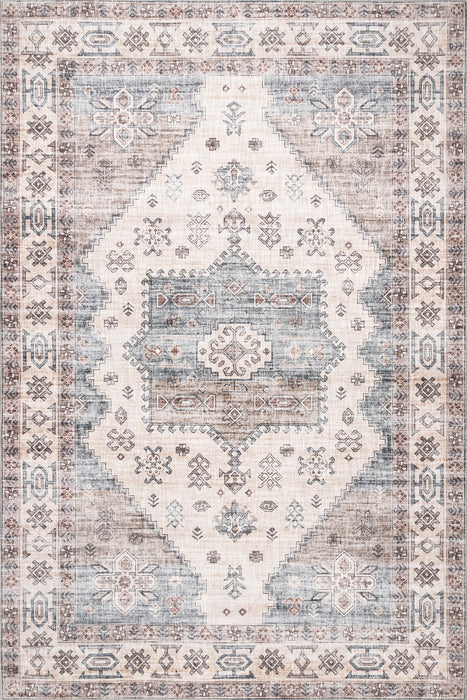 Machine Washable Beige Medallion Area Rug 140x200 cm