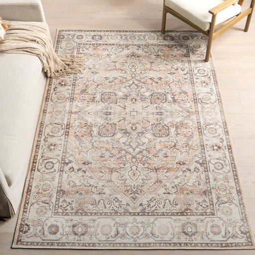 Machine Washable Beige Medallion Area Rug 150x230 cm