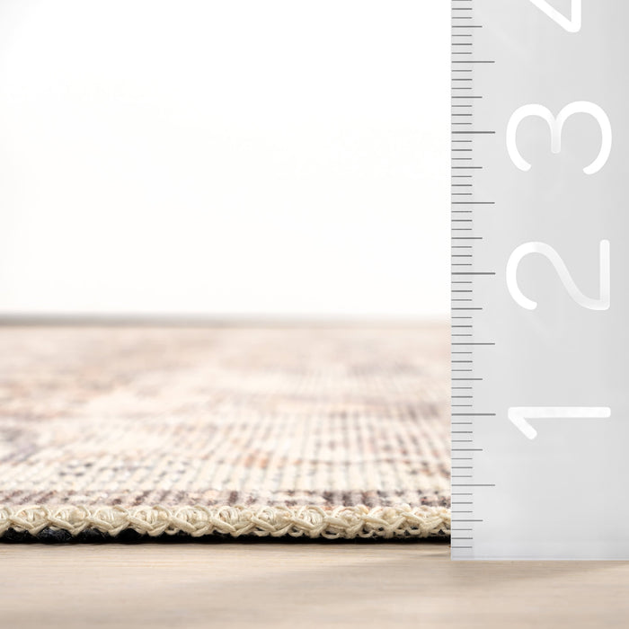 Machine Washable Beige Medallion Area Rug 150x230 cm