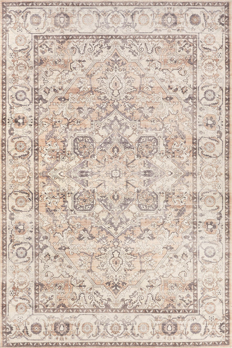 Machine Washable Beige Medallion Area Rug 150x230 cm