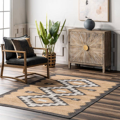 Machine Washable Beige Mountain Peaks Area Rug