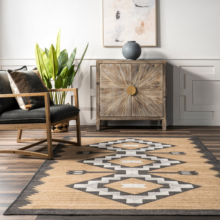 Machine Washable Beige Mountain Peaks Area Rug