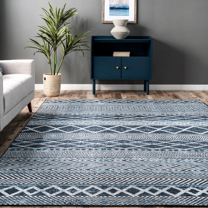 Tappeto lavabile in lavatrice a strisce blu, 152 cm x 244 cm