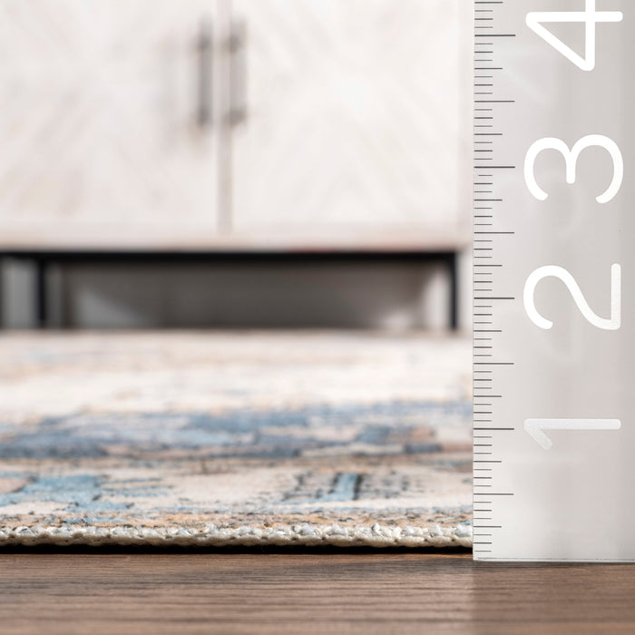 Machine Washable Blue Medallion Area Rug 120x180 cm