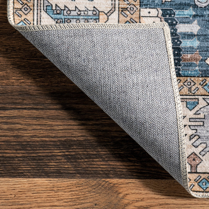 Machine Washable Blue Medallion Area Rug 120x180 cm