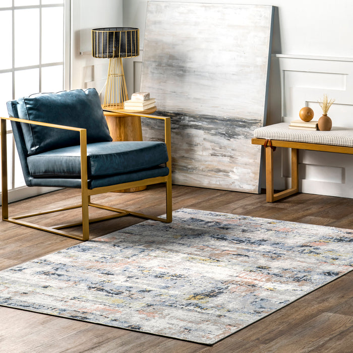 Machine Washable Blue Multicolor Rug for Rainy Days