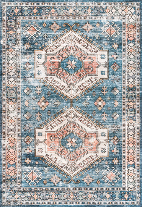 Machine Washable Blue Nordic Emblems Area Rug 120x180 cm