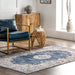 Machine Washable Blue Rosette Medallion Area Rug 120x180 cm