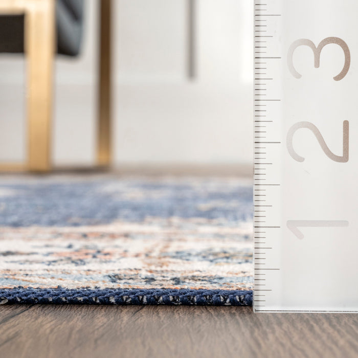 Machine Washable Blue Rosette Medallion Area Rug 120x180 cm