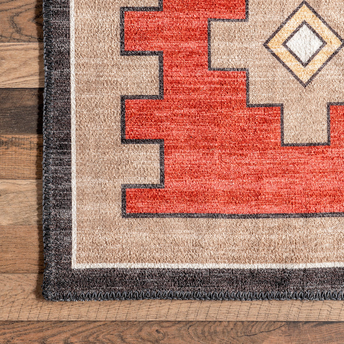 Machine Washable Bohemian Area Rug in Red