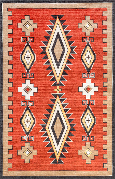 Machine Washable Bohemian Area Rug in Red