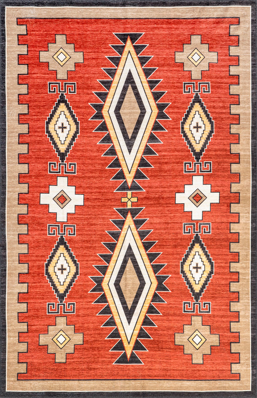 Machine Washable Bohemian Area Rug in Red