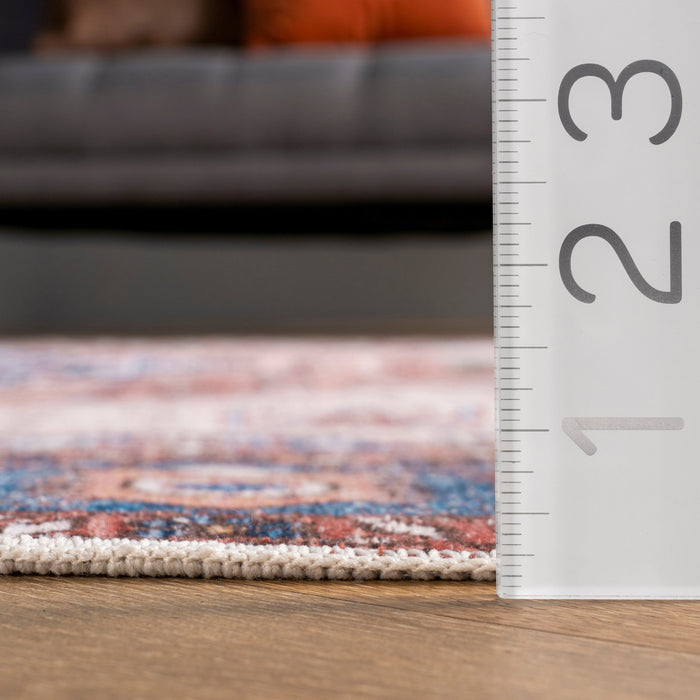 Machine Washable Brick Runic Medallion Area Rug