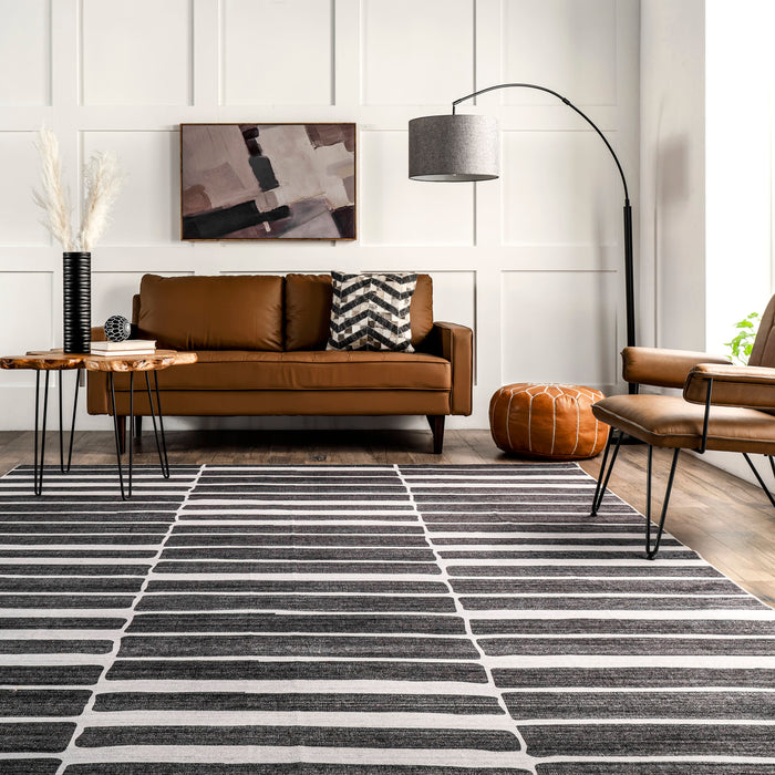 Machine Washable Charcoal Rug for High Traffic Areas